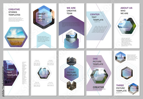 Creative social networks stories design, vertical banner or flyer templates with hexagonal design background, hexagon style pattern. Covers design templates for flyer, leaflet, brochure, presentation.