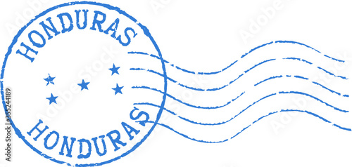 Blue postal grunge stamp 'Honduras'. White background. photo