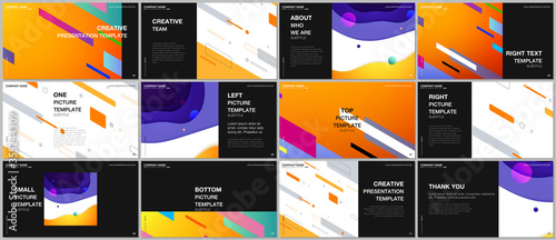 Presentation design vector templates, multipurpose template for presentation slide, flyer, brochure cover design, infographic presentation. Minimal colorful geometric backgrounds with dynamic shapes.