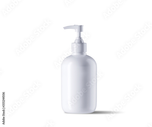 White cosmetic pump bottle isolated on white background. 3d rendering illustration. Clipping path included.