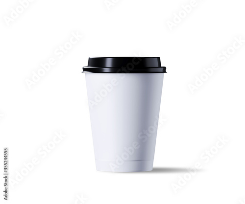 Paper coffee cup isolated on white background. 3d rendering illustration. Clipping path included.