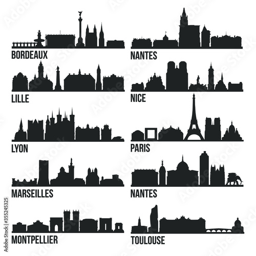 France Cities Most Famous Skyline City Silhouette Design Collection Set Pack