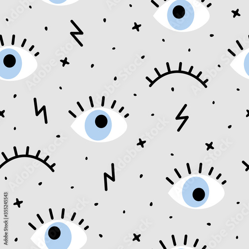 hand drawn eye doodles seamless pattern background, modern design vector illustration