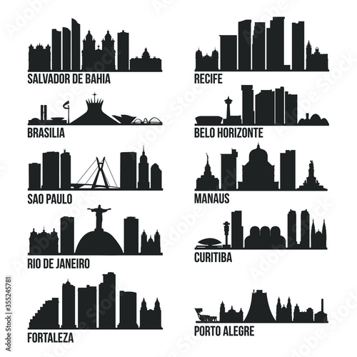 Brazil Cities Most Famous Skyline City Silhouette Design Collection Set Pack photo
