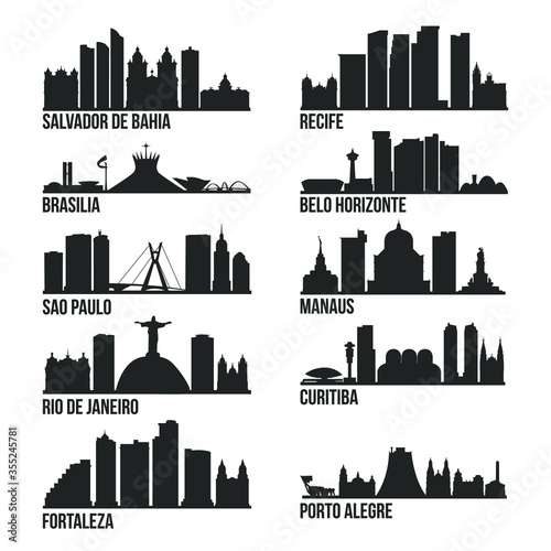 Brazil Cities Most Famous Skyline City Silhouette Design Collection Set Pack