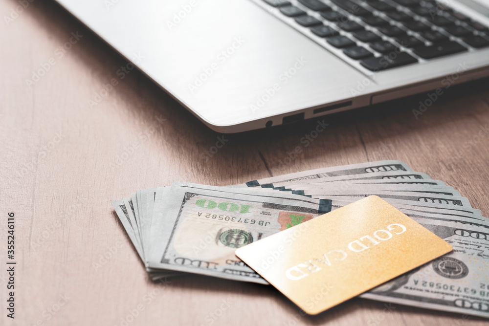 Shopping card with money, dollars and notebook. Shopping card with money, dollars and notebook.