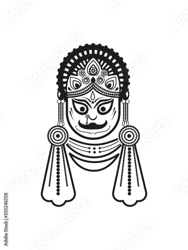Subhadra - stylized image of the deity in black and white style, as an icon or symbol. Vector illustration isolated on a white background