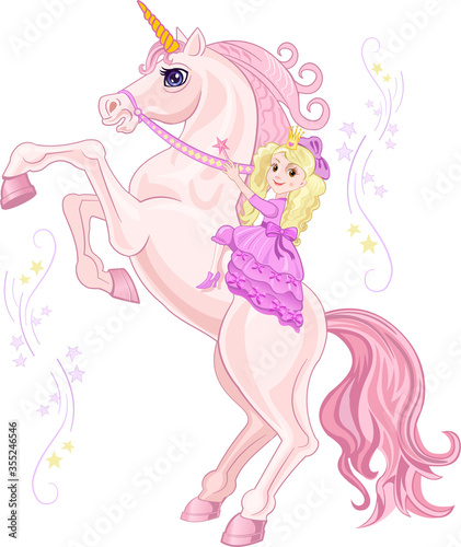 Unicorn with Beautiful pink fairy Princess