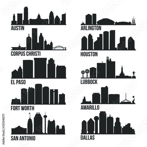 Texas Cities Most Famous Skyline City Silhouette Design Collection Set Pack