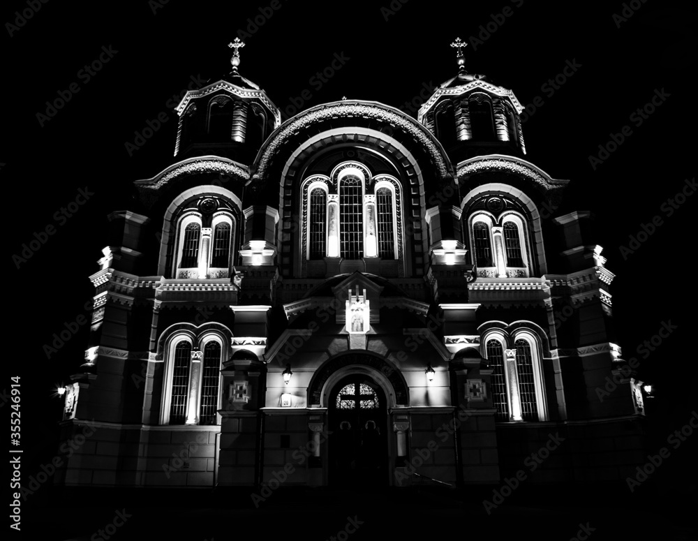 St Volodymyr Cathedral in Kiev, Ukraine at nighttime 