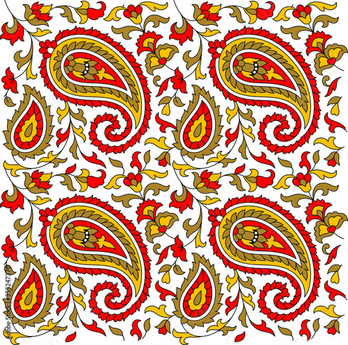 colorful vector floral flower leaf kalamkari outline pattern design
