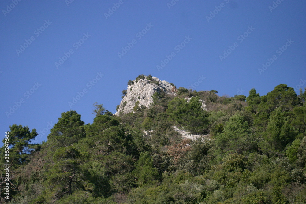 Mountain landscape with blue sky background