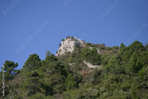 Mountain landscape with blue sky background