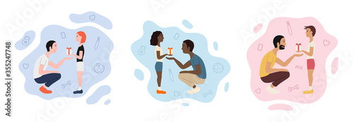 Father and child set. Receiving a gift. Illustration for Father's day greeting card, banner, poster.