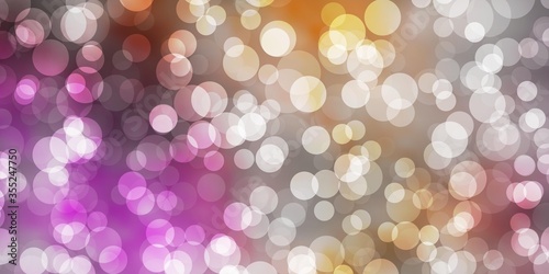 Light Pink, Yellow vector background with bubbles. Glitter abstract illustration with colorful drops. Design for your commercials.