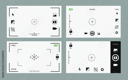 Set Camera frame viewfinder screen of video recorder digital display. Transparent background. Vector illustration EPS10