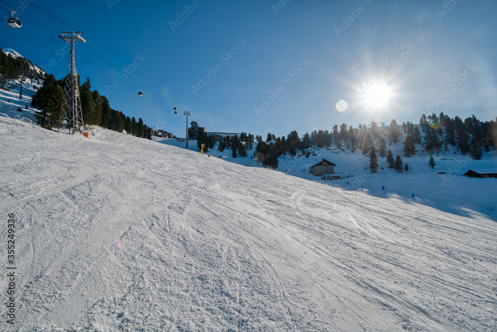 Ski slope on mountain Acherkogel in Oetztall