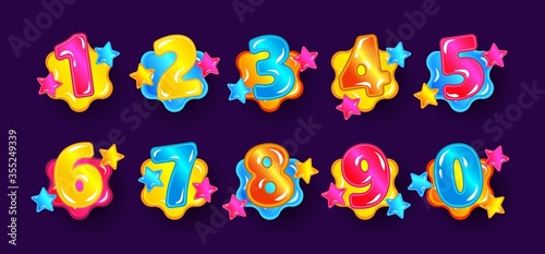 Colorful cartoon number set for children from zero to nine