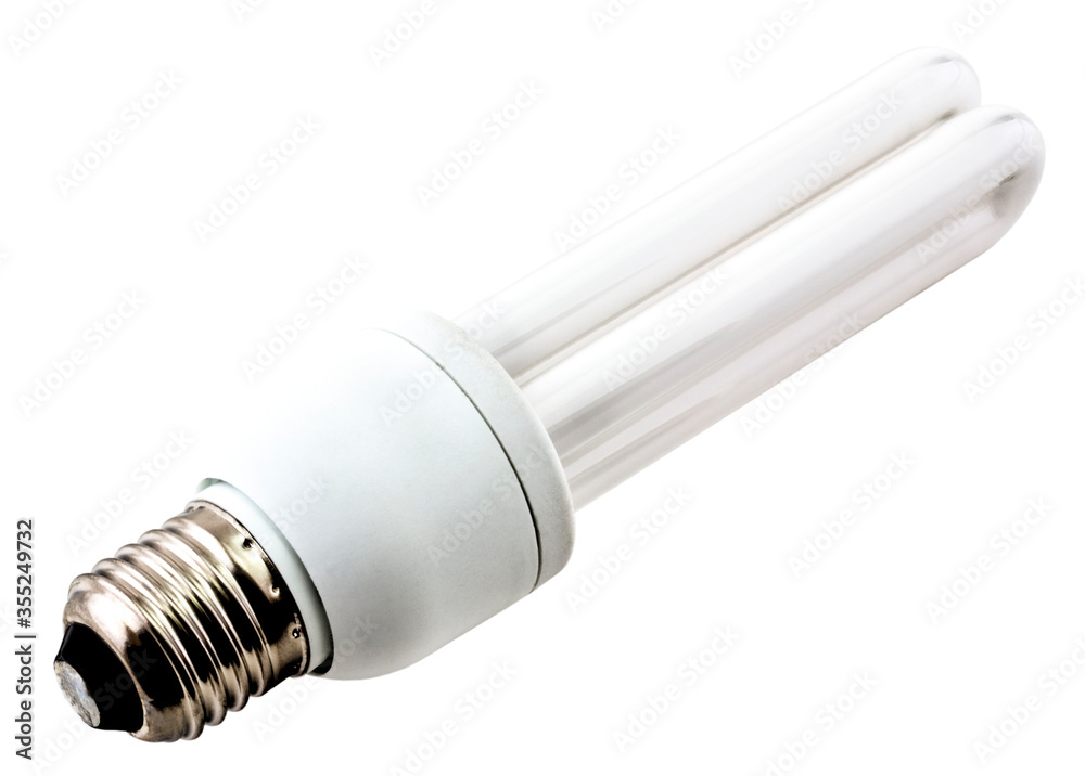 Energy saving bulb isolated on white background close up view Energy saving bulb isolated on white background close up view