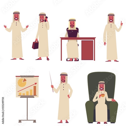 Arab businessman cartoon character set