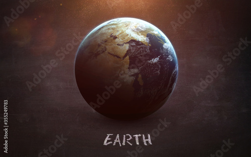Earth - High resolution images presents planets of the solar system on chalkboard. This image elements furnished by NASA