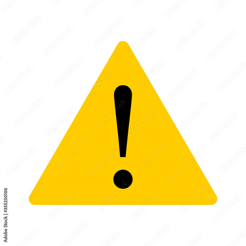 Yellow and Black Triangular Warning or Attention Sign with Exclamation Mark. Vector Image.