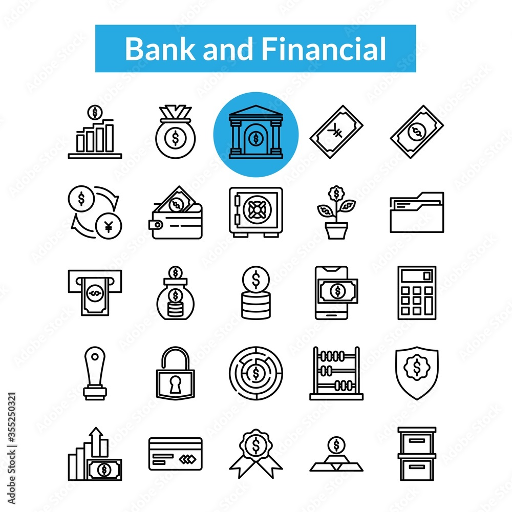 Fototapeta premium bank and financial outline Icon set