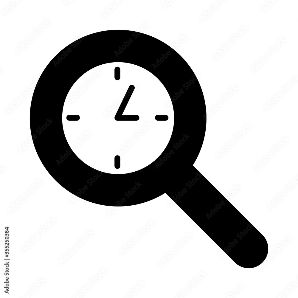 magnifying glass clock icon, silhouette style magnifying glass clock icon, silhouette style