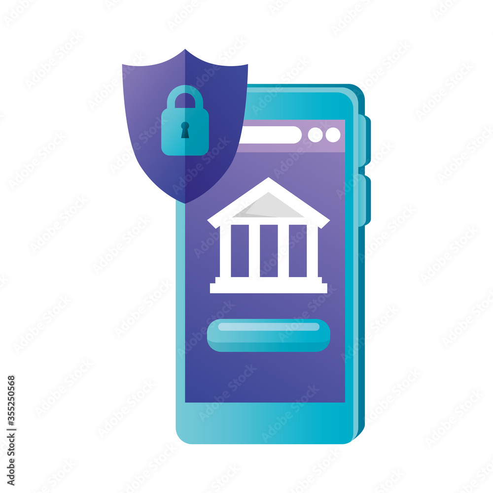 Fototapeta premium Isolated smartphone with bank and shield vector design