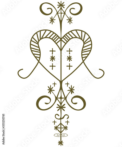 Erzulie Freda Voodoo Loa of Love veve or sign. Oshun Orisha symbol.