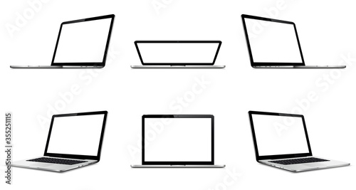 Laptop set with empty screen isolated on white background