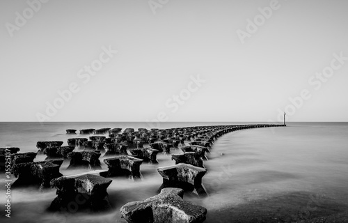 Black and white sea defences