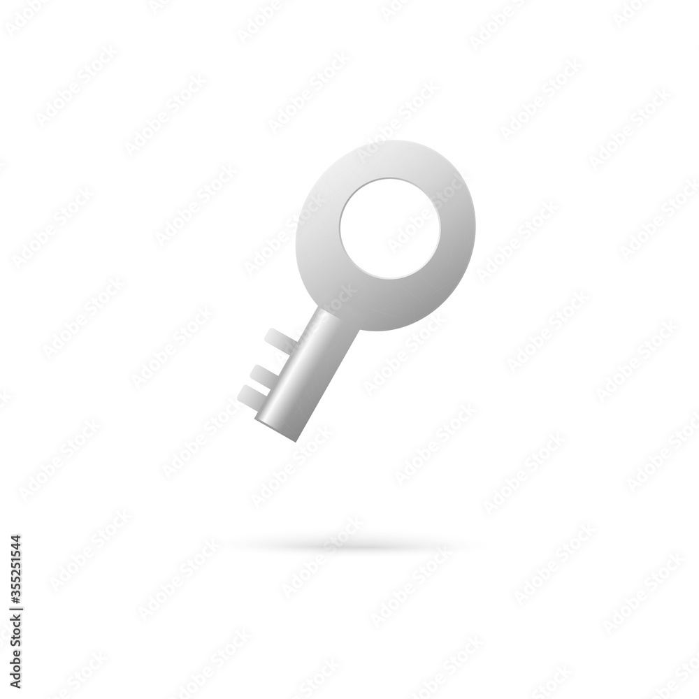 Little short metal key floating in air isolated on white background Little short metal key floating in air isolated on white background