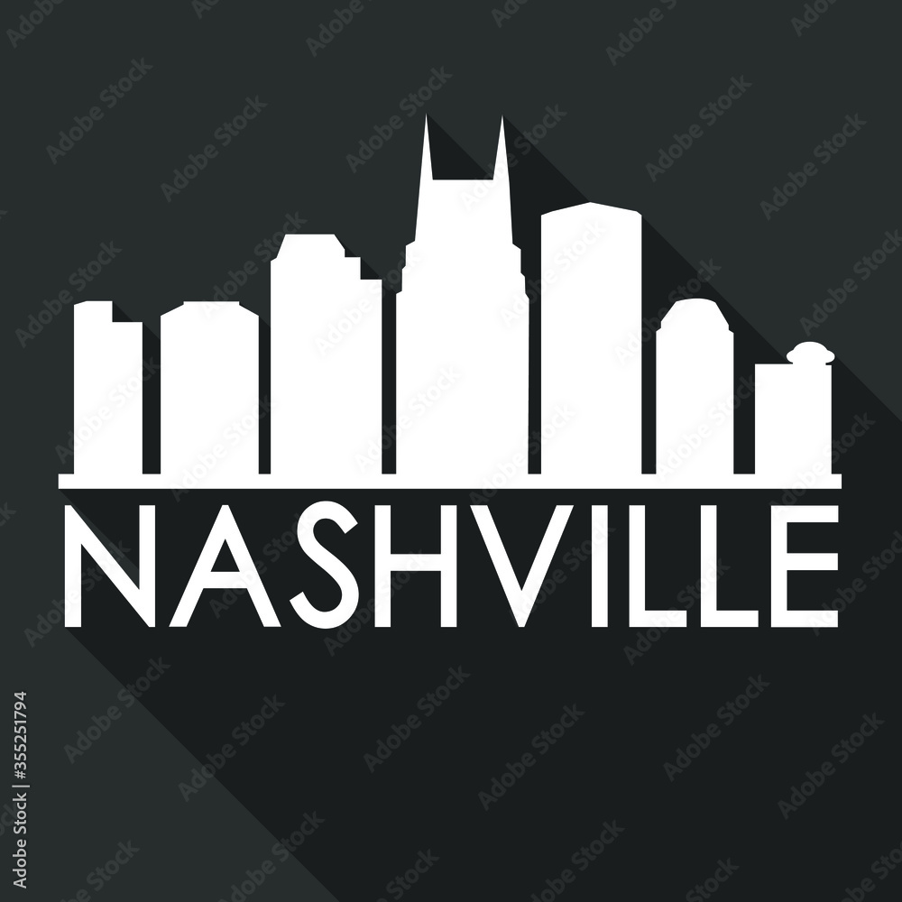 Obraz premium Nashville Flat Icon Skyline Silhouette Design City Vector Art Famous Buildings