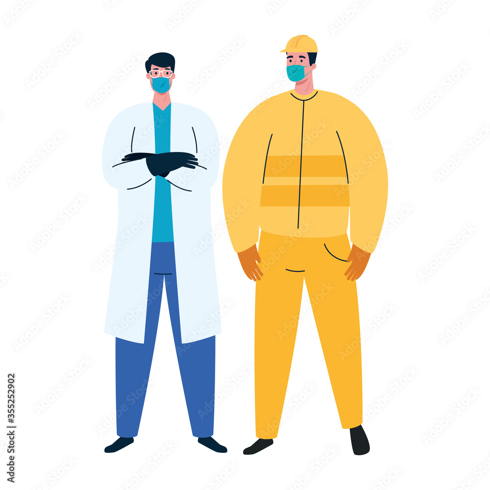 male constructer and doctor with masks vector design male constructer and doctor with masks vector design