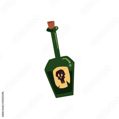 Green tequila bottle with skull - dangerous poison or alcohol container