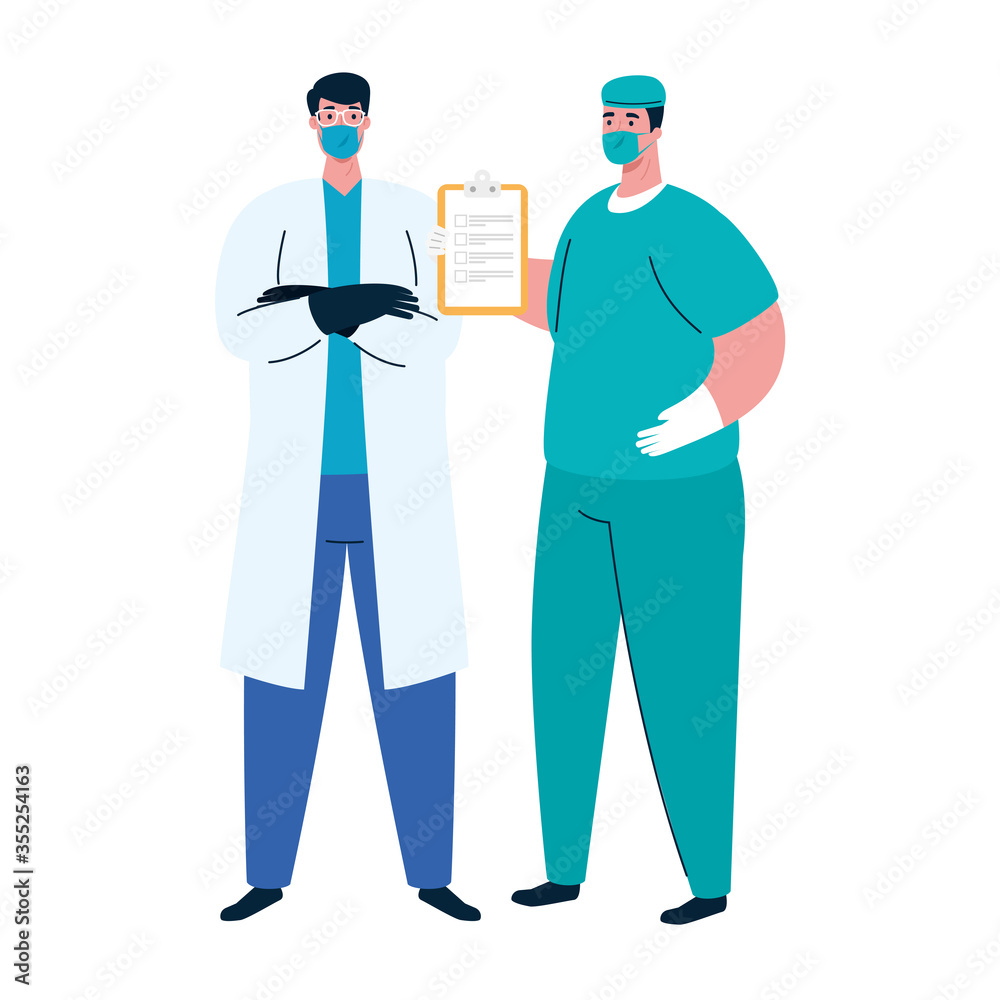 male doctors with masks vector design