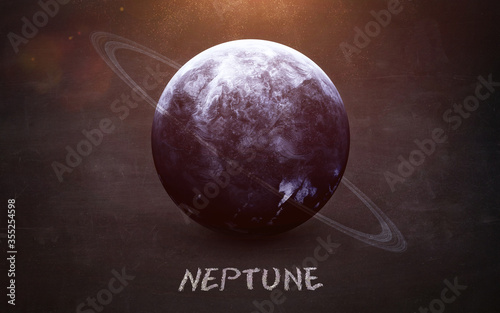 Neptune - High resolution images presents planets of the solar system on chalkboard. This image elements furnished by NASA