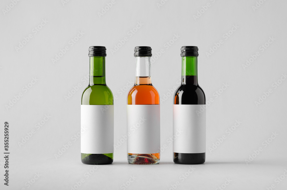 Wine Quarter / Mini Bottle Mock-Up - Three Bottles. Blank Label Wine Quarter / Mini Bottle Mock-Up - Three Bottles. Blank Label