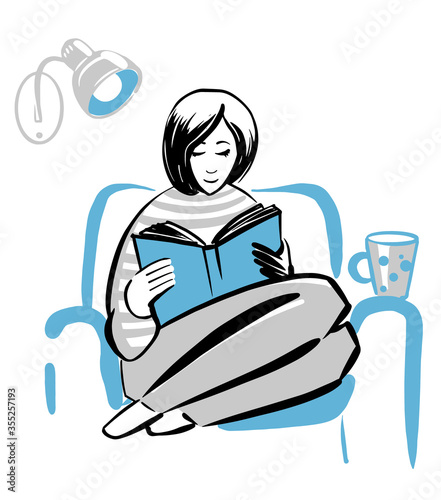 girl reading a book. Vector illustration sketch style