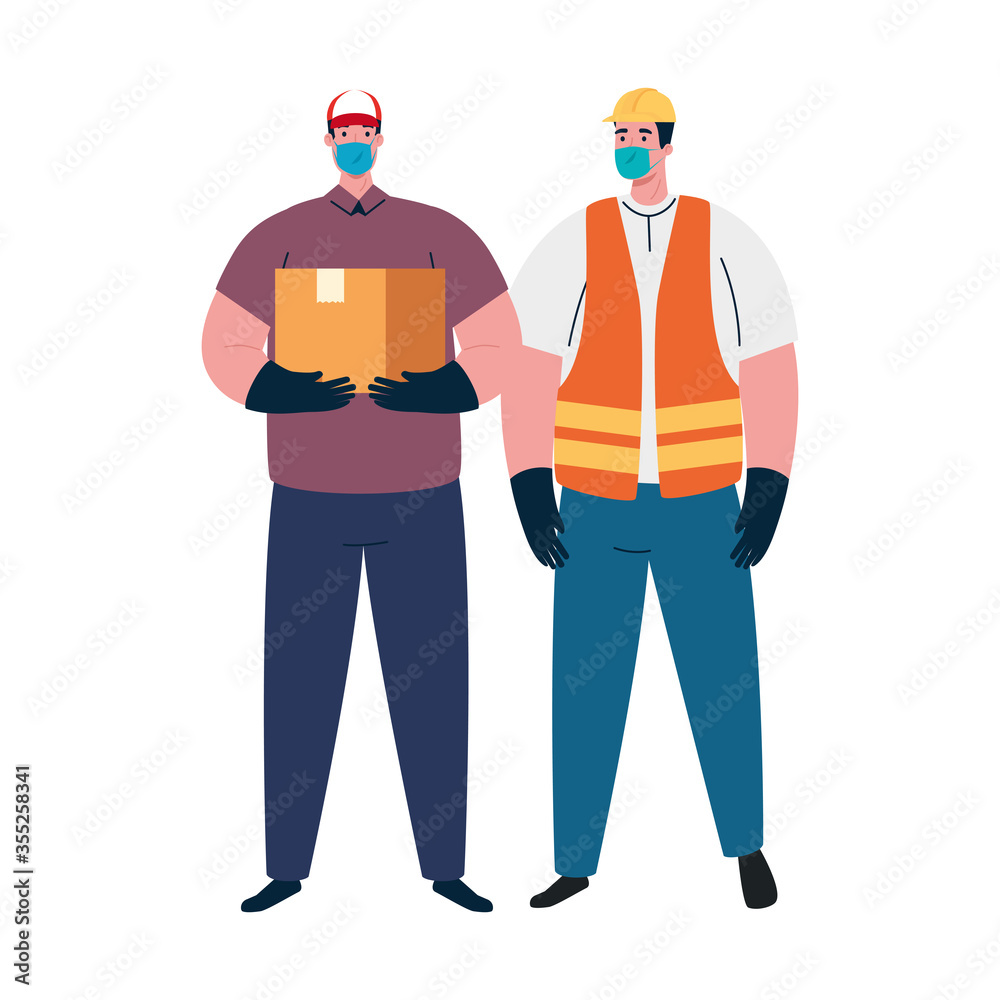 male constructer and delivery man with masks vector design male constructer and delivery man with masks vector design
