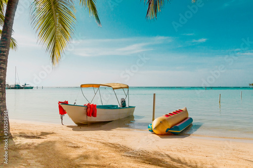 boats on a tropical beach