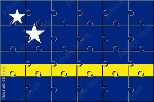curacao flag made with jigsaw puzzle pieces