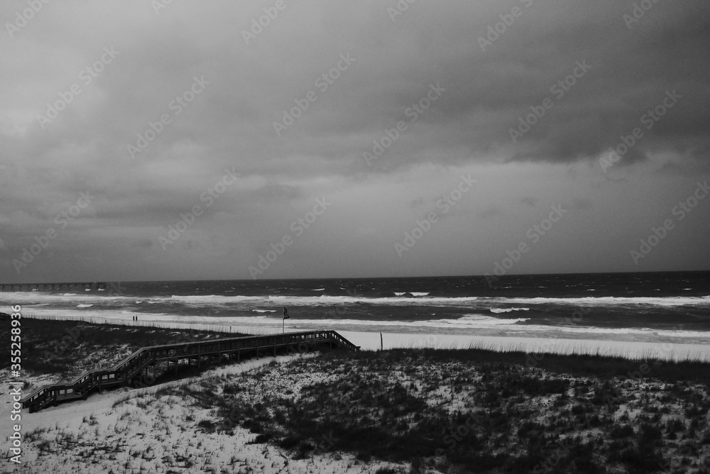 BW of storm over the sea