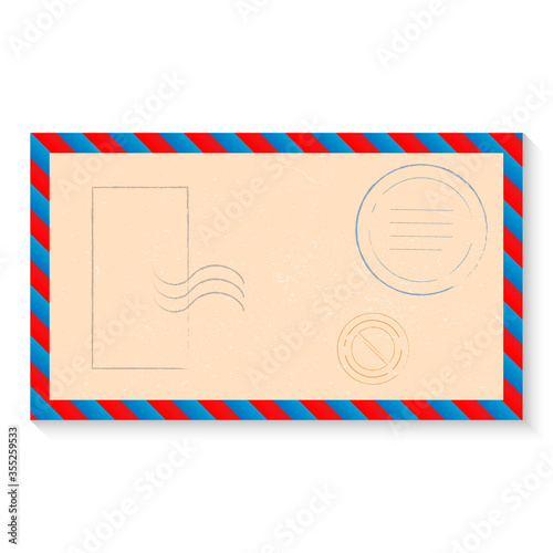 Vector illustration of open blank airmail envelope with rubber stamp