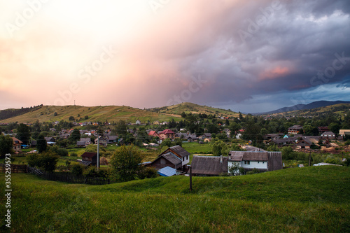 Views of the Carpathians - this is a beautiful country in the mountains of the Carpathians after sunset. Carpathians are located in Ukraine. In the Carpathians, beautiful nature.