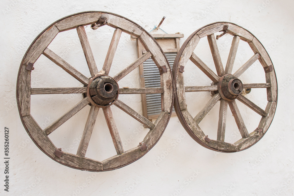 Wooden wheels from an old wooden cart