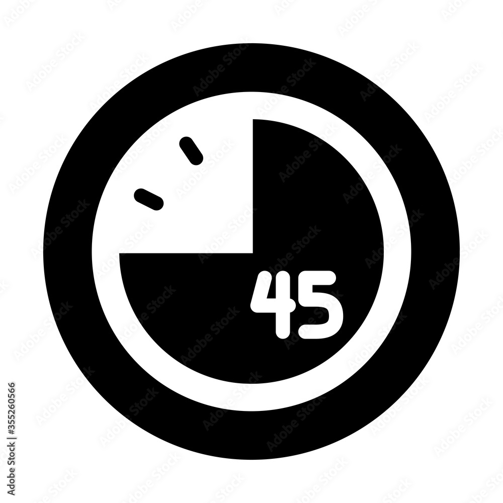 clock with 45 minutes, silhouette style clock with 45 minutes, silhouette style