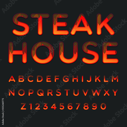 Typography Steak House Alphabet Style. Decorative Typeset Modern Font. Letters and Numbers Design Set.