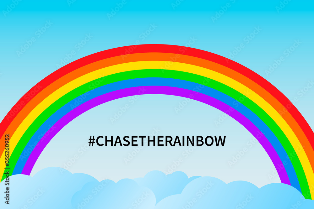 Chase the rainbow vector illustration. Rainbow in blue sky and clouds. Hope for victory over the coronavirus COVID-19 pandemic. Template for banner, poster, flyer, etc Chase the rainbow vector illustration. Rainbow in blue sky and clouds. Hope for victory over the coronavirus COVID-19 pandemic. Template for banner, poster, flyer, etc